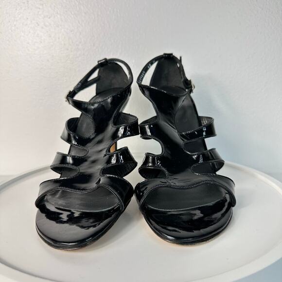 Stuart Weitzman Heels Caged Strappy Patent Leather Stiletto Open Toe Black 10 - Picture 6 of 11